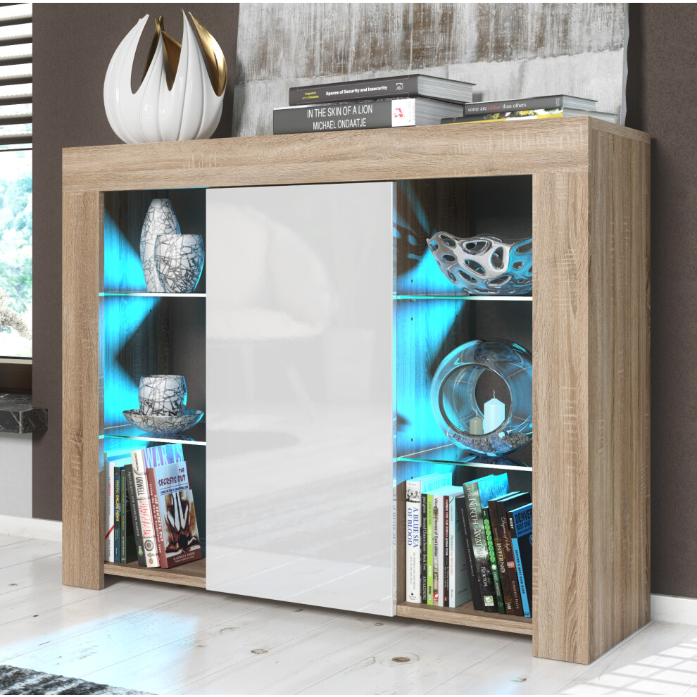 Sideboard 97cm LED Creative Furniture - Oak & White Gloss Doors