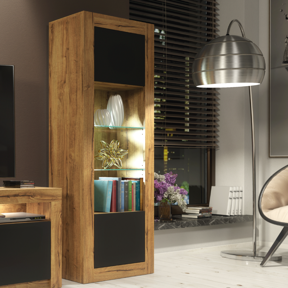 Sideboard 170cm Dark Oak Display Cabinet Modern Stand Black Matt Doors