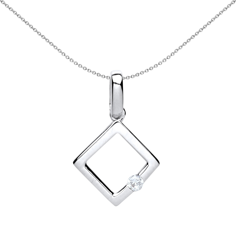 Jewelco London Ladies Sterling Silver Cubic Zirconia Solitaire Square Halo Charm Necklace 18 inch - GVP446