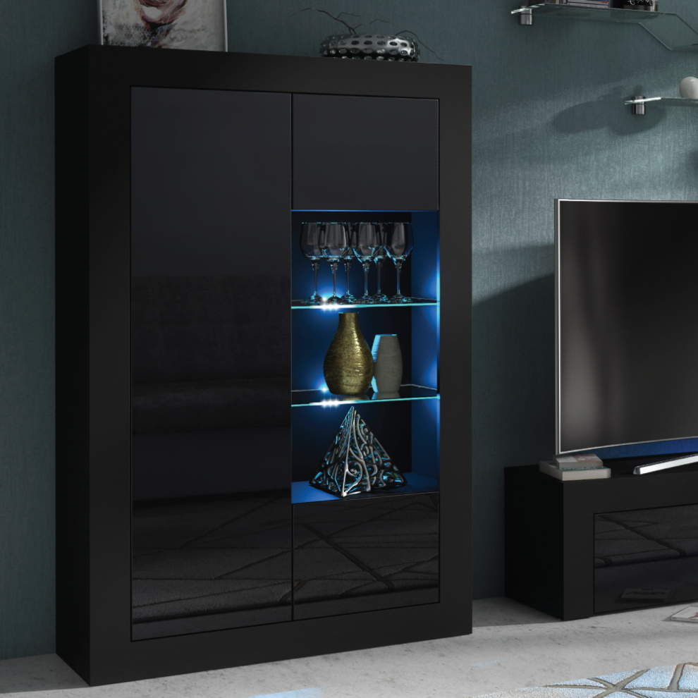 Sideboard 140cm LED Creative Furniture - Black Gloss Doors