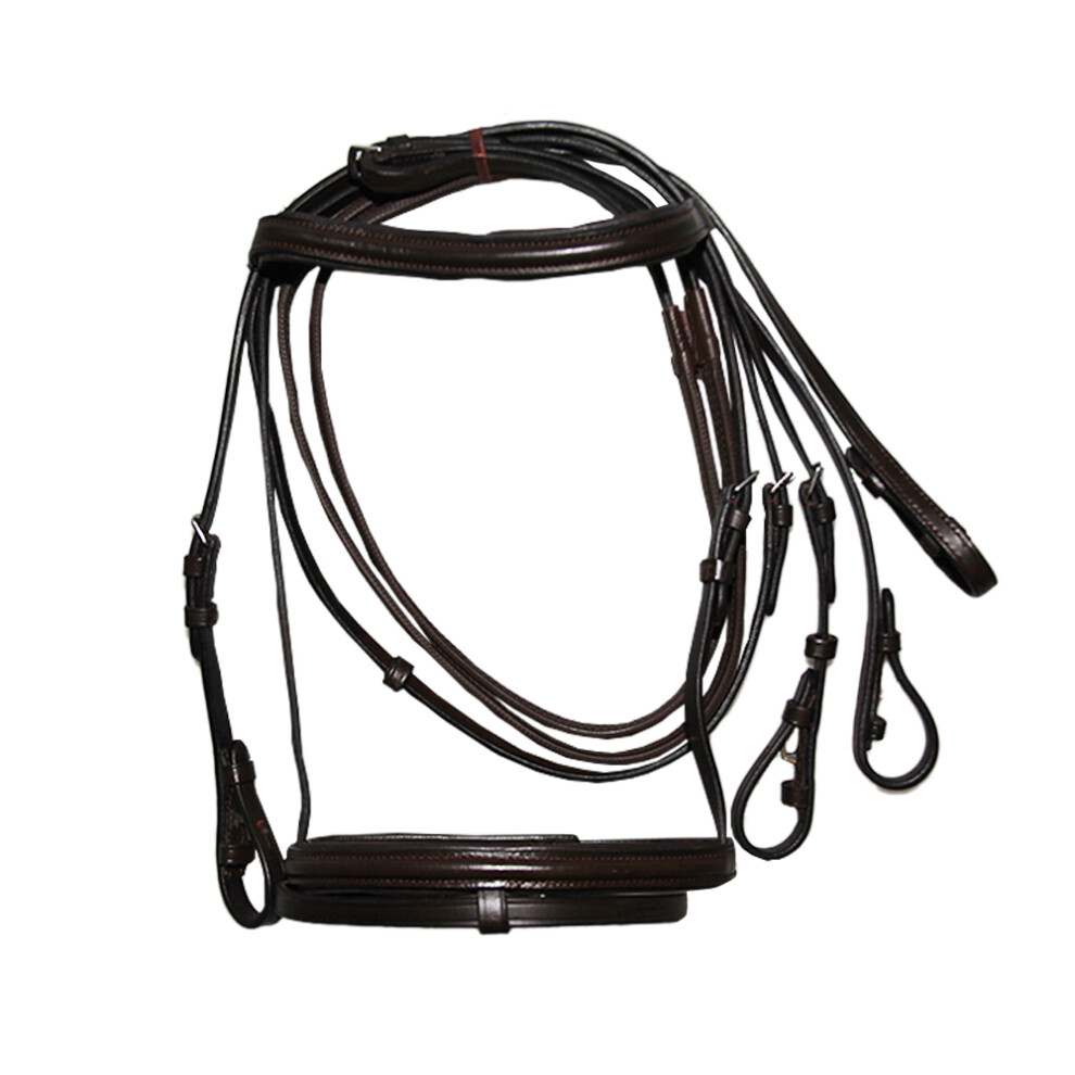 (X-Small, Brown) Hy Padded Cavesson Bridle with Rubber Grip Reins
