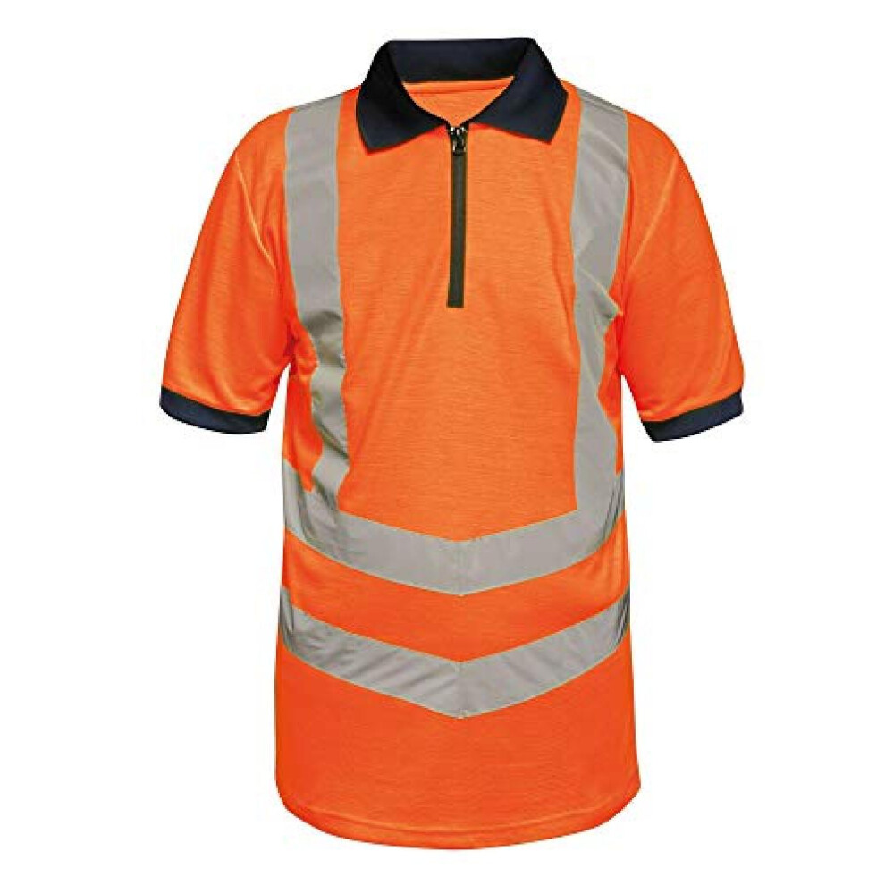 (M, Orange/Navy) Regatta Mens Hi Vis Pro Reflective Work Polo Shirt