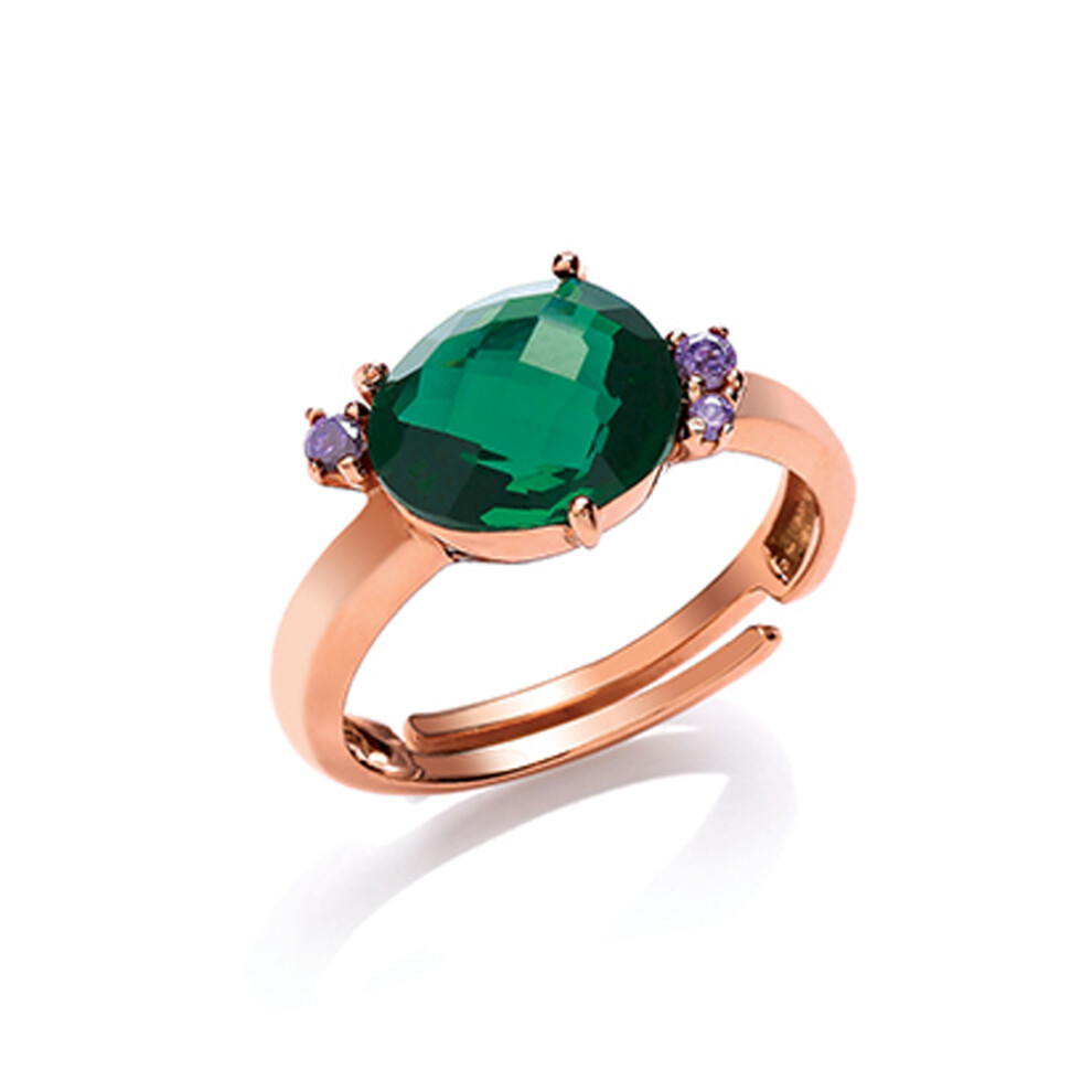 (O) Jewelco London Rose Gold-Plated Sterling Silver Green irregular-shape Cubic Zirconia Nugget Ring