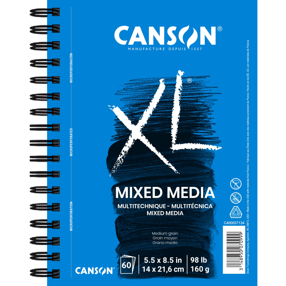 Canson XL Mixed Media Paper Pad 5.5"X8.5"-60 Sheets 37134-6