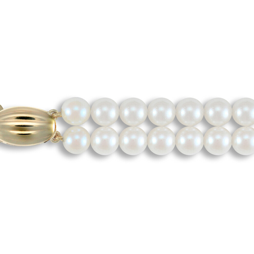 (16) Jewelco London Ladies 9ct Yellow Gold Clasp Seawater Cultured Akoya Pearl Double Row Necklace 5.5-6mm