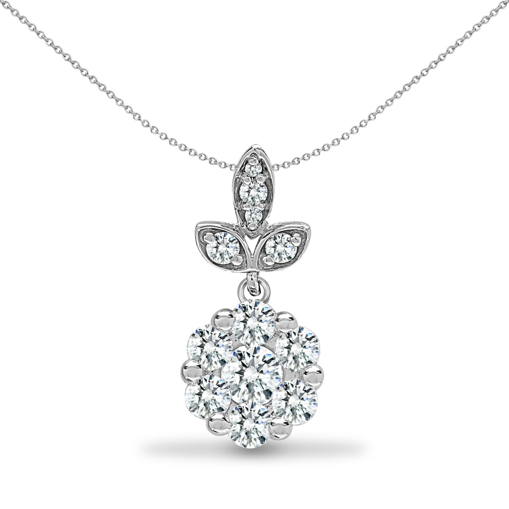 Jewelco London Solid 18ct White Gold Pave Set Round G SI1 0.35ct Diamond Fleur de Lis Cluster Drop Pendant - 18P284