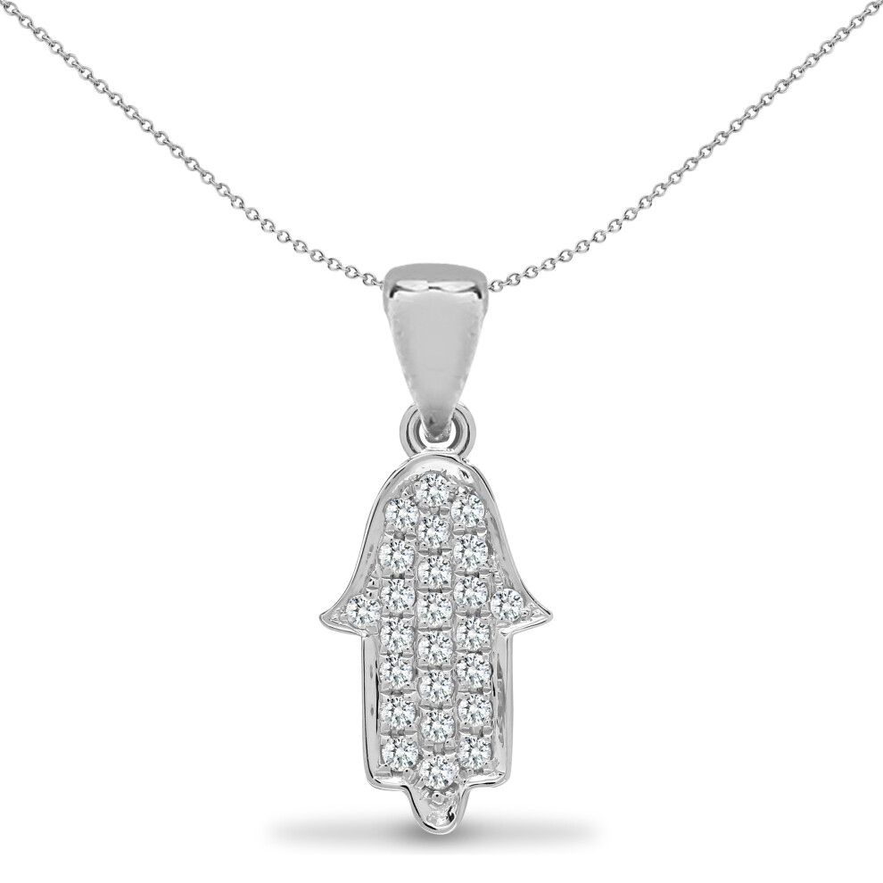 Jewelco London Solid 18ct 2 Colour Gold Pave Set Round G SI1 0.14ct Diamond Hamsa Lucky Charm Pendant - 18P290