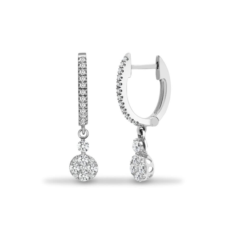 18ct White Gold  0.5ct Diamond Disc Cluster Huggie Drop Earrings - 18E424