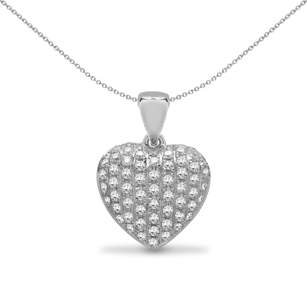 Jewelco London Solid 18ct White Gold Pave Set Round G SI1 0.35ct Diamond Domed Love Heart Cluster Pendant - 18P278