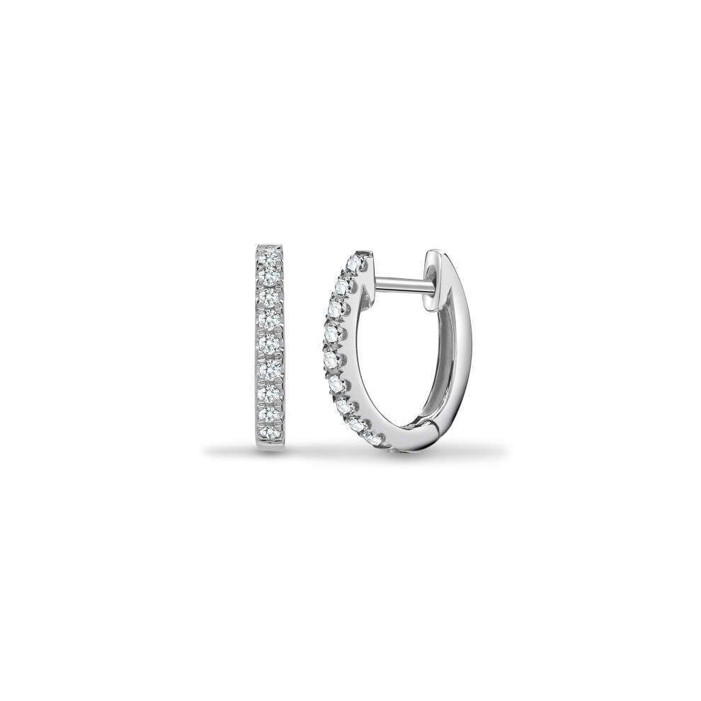 Jewelco London Solid 18ct White Gold Pave Set Round G SI1 0.14ct Diamond Eternity style Huggie Hoop Earrings 10mm - 18E375