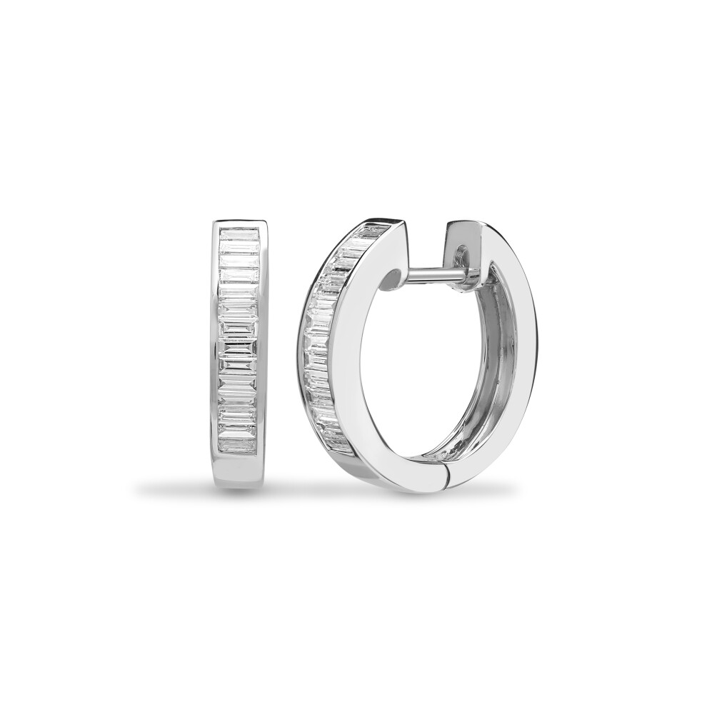 Jewelco London Solid 18ct White Gold Channel Set Baguette G VS 0.53ct Diamond Eternity Huggie Hoop Earrings 16mm - 18E376