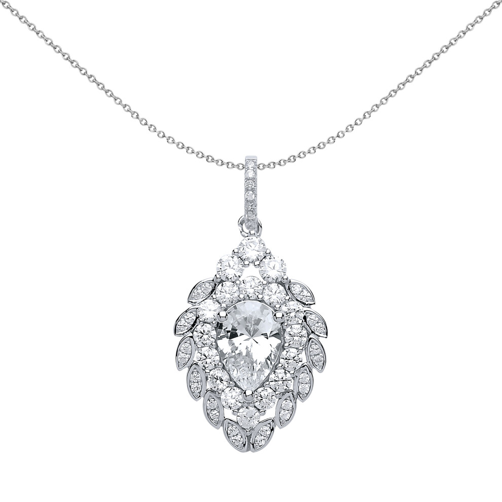 Jewelco London Ladies Sterling Silver Pear Cubic Zirconia Strawberry Lion Mane Shaped Cluster Pendant Necklace - GVP408