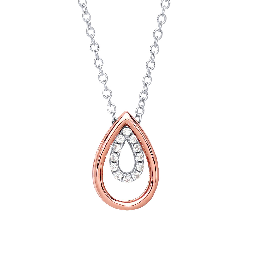 Jewelco London Ladies Rose Gold-Plated Sterling Silver Cubic Zirconia Halo Teardrop Charm Necklace 17 + 2 inch - GVK223