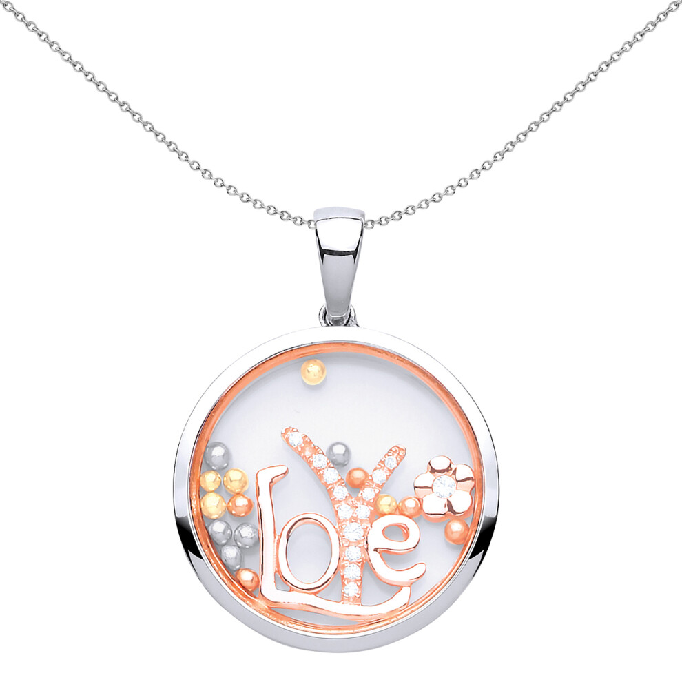Jewelco London Ladies Rose Gold-Plated Sterling Silver Cubic Zirconia Floating Bead Love Daisy Pendant Necklace 18 inch - GVP426