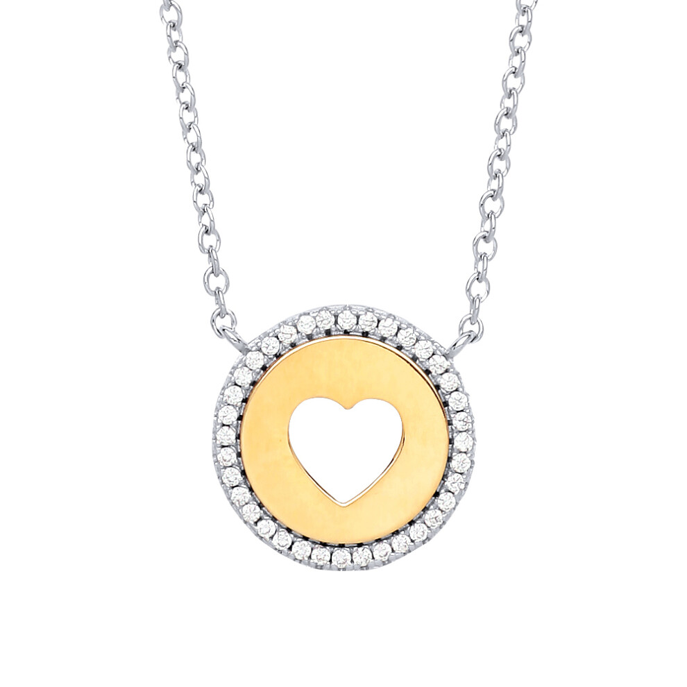 Jewelco London Ladies Yellow Gold-Plated Sterling Silver Cubic Zirconia Love Heart Halo Medallion Necklace 17 + 2 inch - GVK226