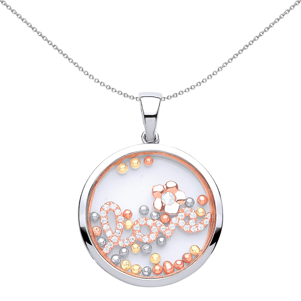 Jewelco London Ladies Rose Gold-Plated Sterling Silver Cubic Zirconia Floating Bead Love Daisy Pendant Necklace 18 inch - GVP425
