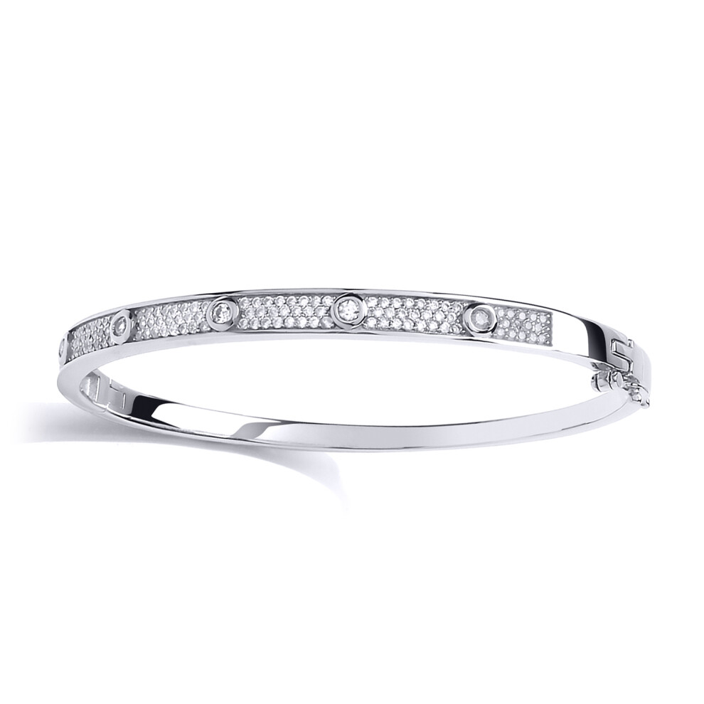 Silver  CZ Pave Love Eternity Bangle Bracelet 5mm - GVG188