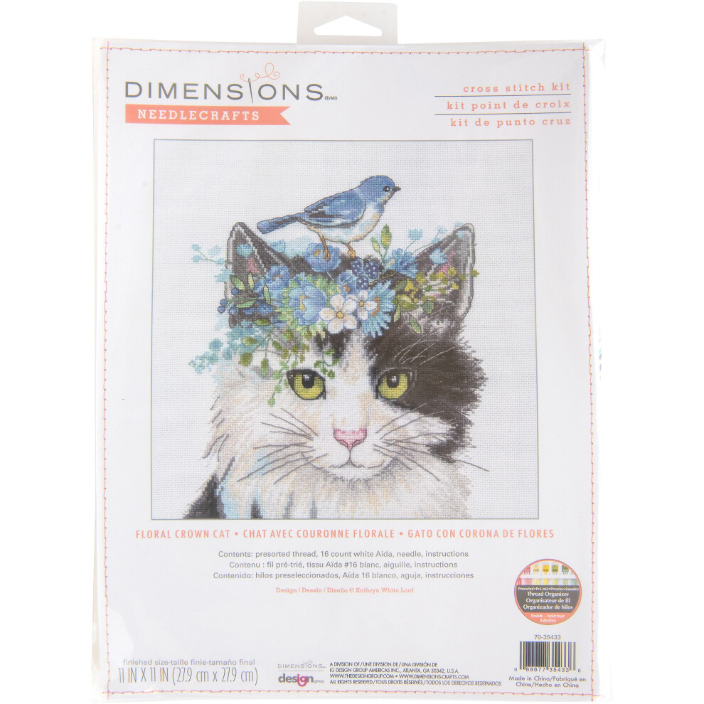 Dimensions Counted Cross Stitch Kit 11"x11"-Floral Crown Cat 16 Count 70-35433