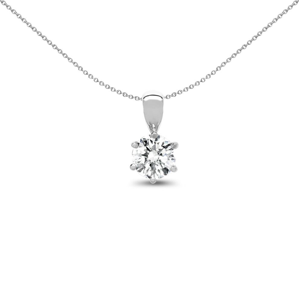Jewelco London Ladies Solid 18ct White Gold 6 Claw Set Round G SI1 0.1ct Diamond Solitaire Charm Pendant - 18P007-010