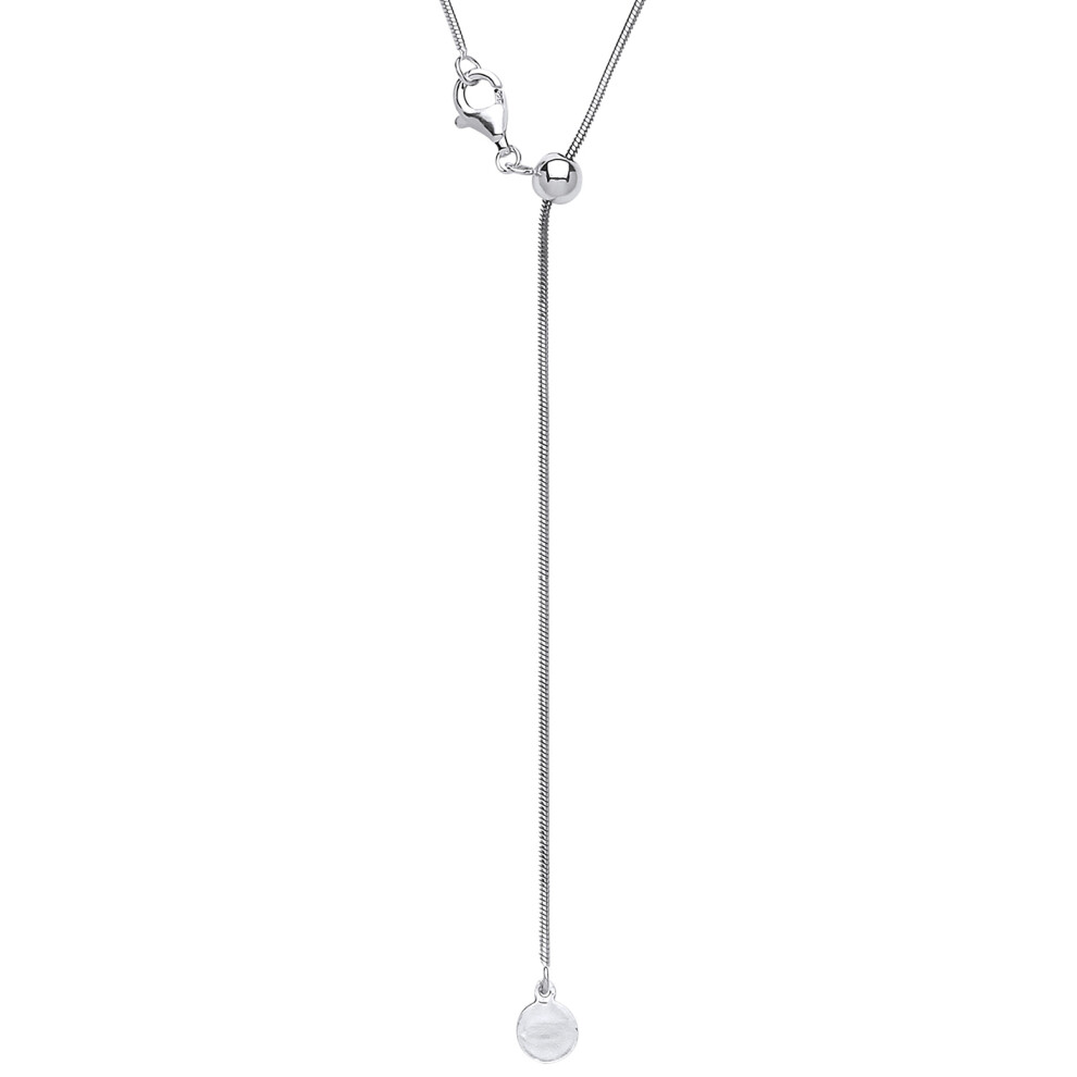 Jewelco London Ladies Rhodium Plated Sterling Silver Adjustable Toggle Lariat Pendant Chain Necklace 1mm 22 inch - GVK204