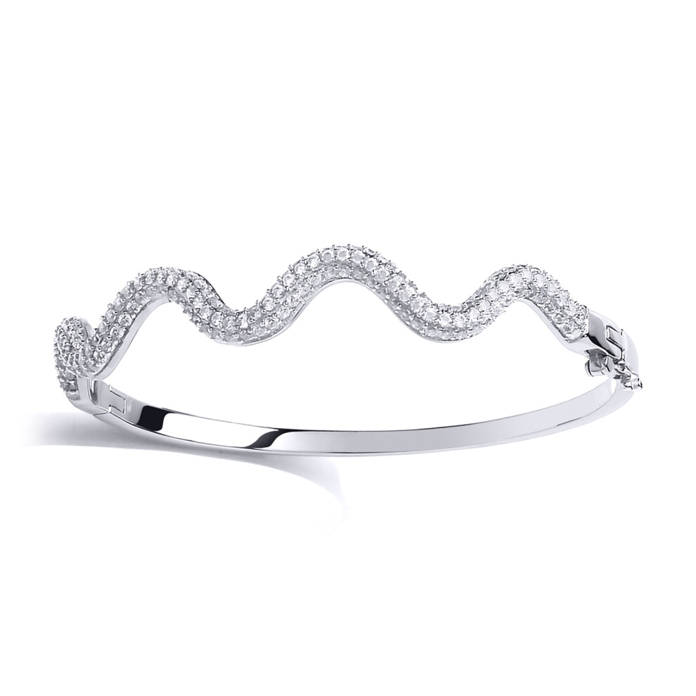 Jewelco London Ladies Sterling Silver Cubic zirconia Snake-Like Pave Wave Eternity Bangle Bracelet - GVG187