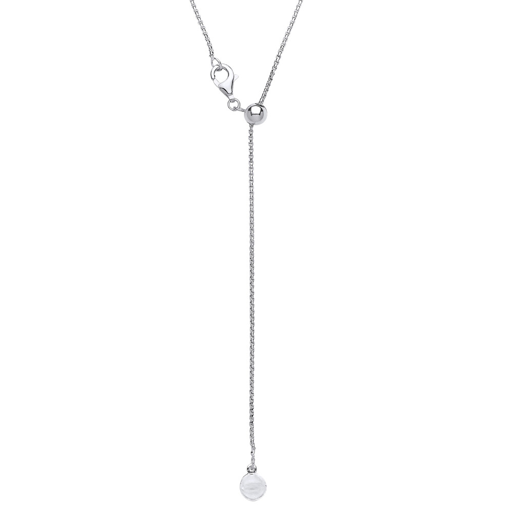 Jewelco London Ladies Rhodium Plated Sterling Silver Adjustable Toggle Lariat Pendant Chain Necklace 1mm 22 inch - GVK205