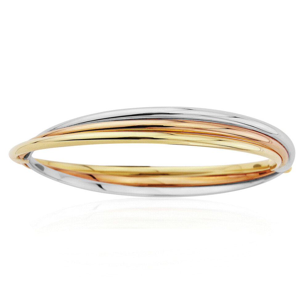 Jewelco London 9ct Tri-Colour Gold Russian Wedding Style Bangle Bracelet - BNNR02444