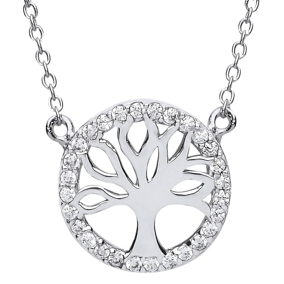 Jewelco London Ladies Sterling Silver Cubic zirconia Tree of Life Charm Necklace 16 + 2 inch - GVK160