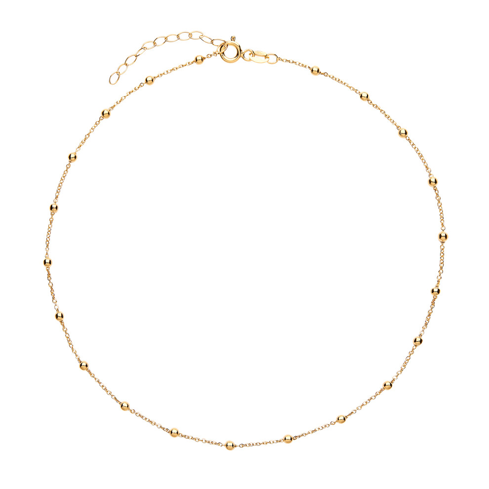 Jewelco London Ladies Yellow Gold-Plated Sterling Silver 2.5mm Bead Choker Collarette Necklace 1.2mm 12-14" - GVCL009G