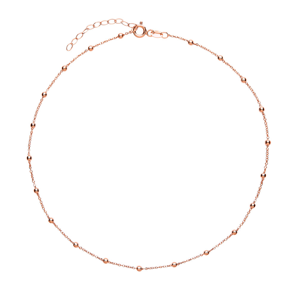 Jewelco London Ladies Rose Gold-Plated Sterling Silver 2.5mm Bead Choker Collarette Necklace 1.2mm 12-14" - GVCL009R