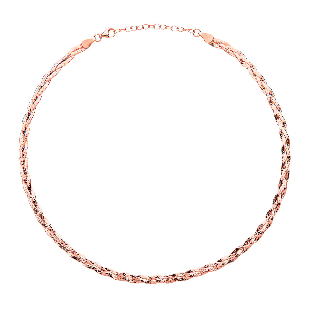 Jewelco London Ladies Rose Gold-Plated Sterling Silver Diamond-cut Plaited Choker Collarette Necklace 2mm 14.5-16" - GVCL010R