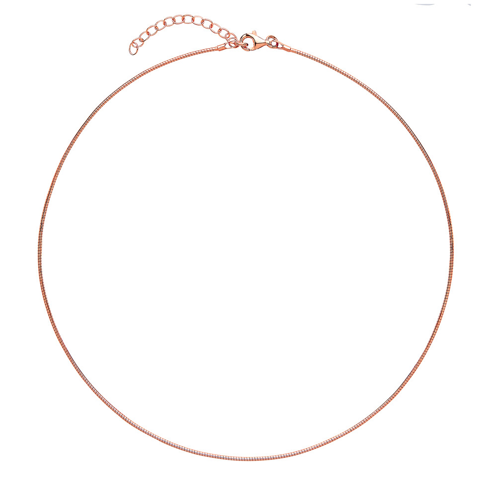 Jewelco London Ladies Rose Gold-Plated Sterling Silver Snake Omega Chain Choker Collarette Necklace 1.3mm 14-16" - GVCL007R