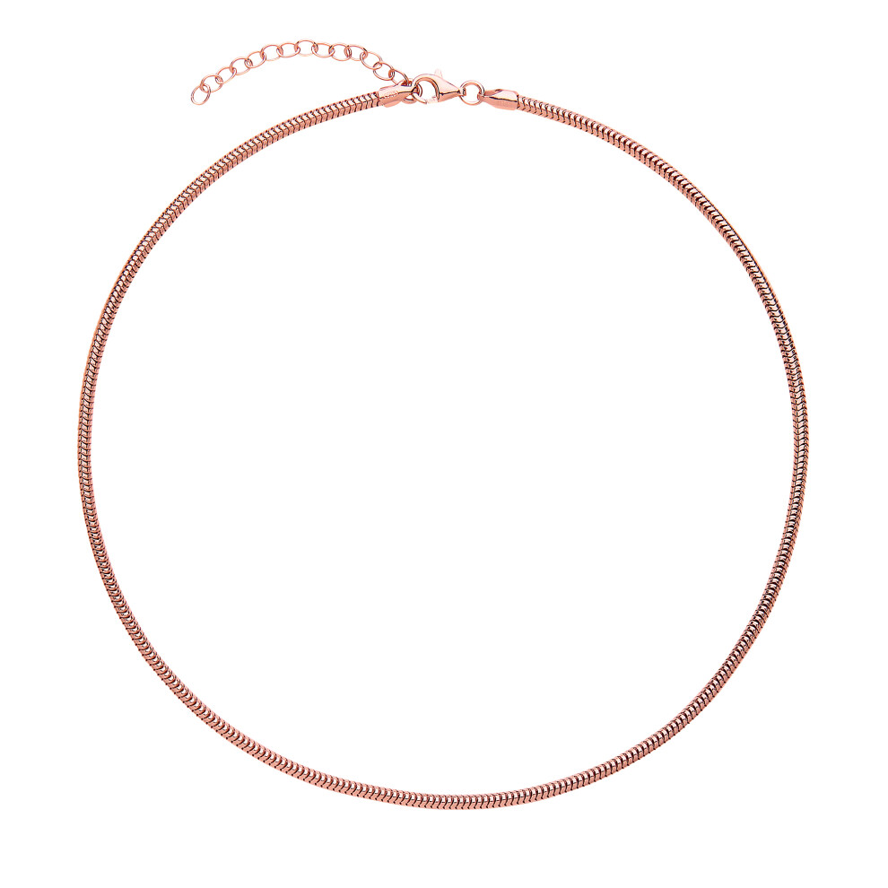 Jewelco London Ladies Rose Gold-Plated Sterling Silver Snake Omega Chain Choker Collarette Necklace 2.5mm 14-16" - GVCL011R
