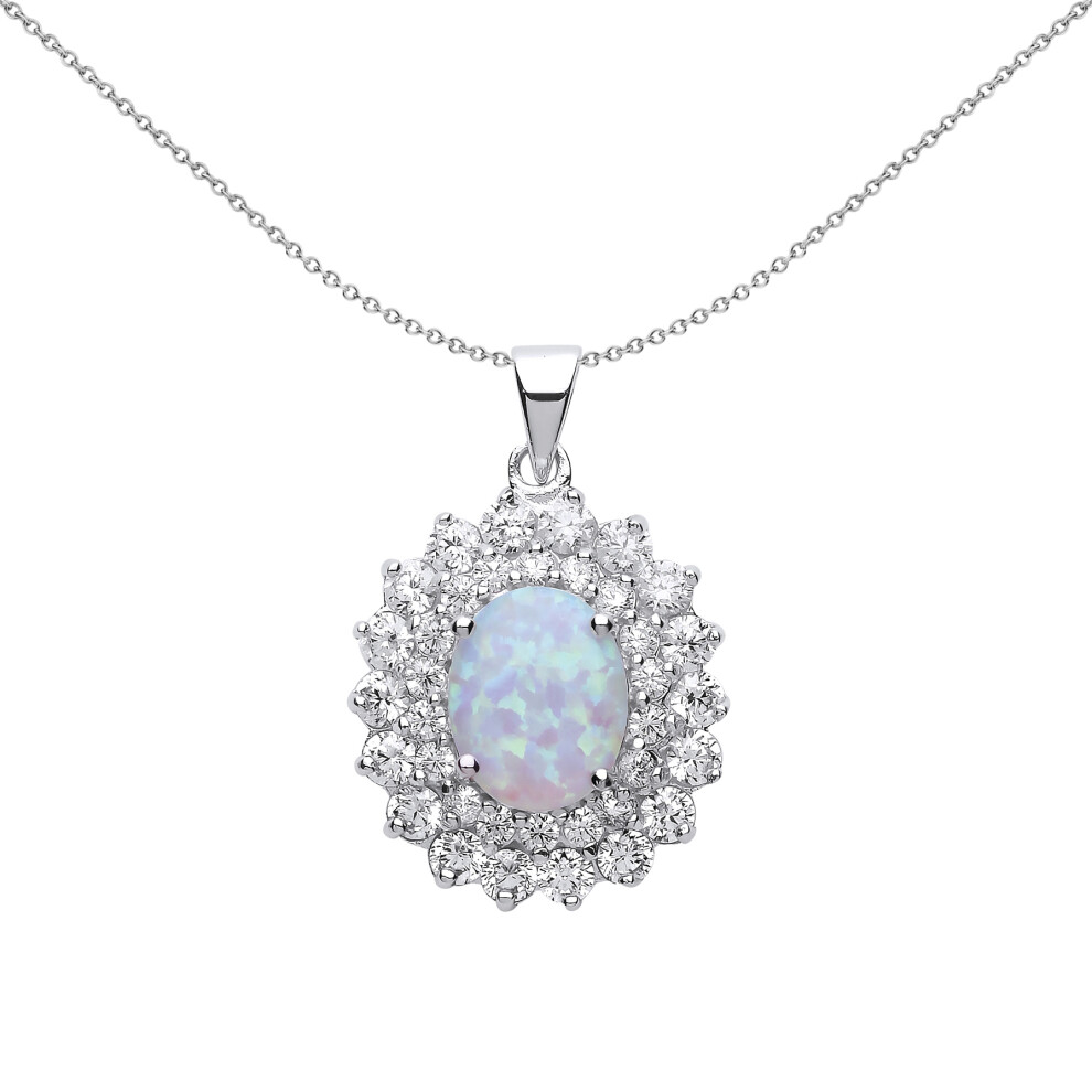 Jewelco London Ladies Sterling Silver Oval Opal Royal Cluster Pendant Necklace 18 inch - GVP217OP