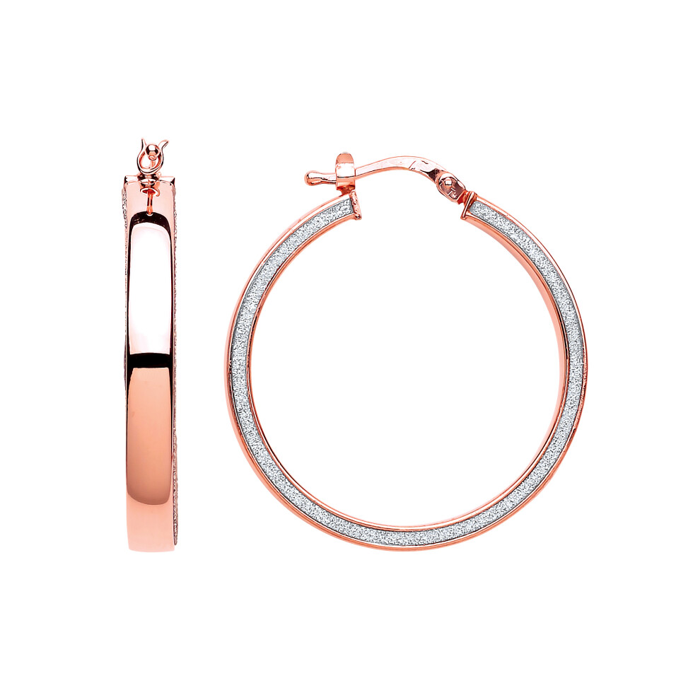 Jewelco London Ladies Rose Gold-Plated Sterling Silver Moondust Hoop Earrings 30mm - GVE611ROSE