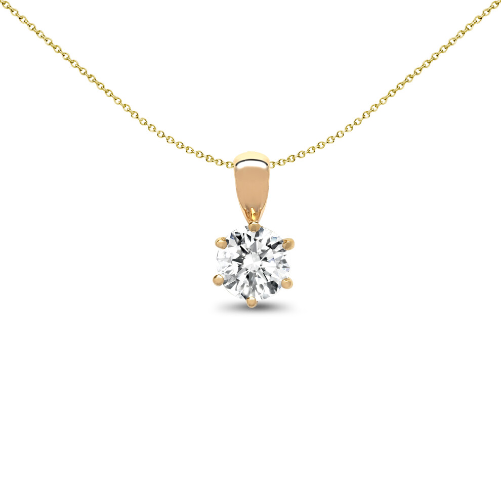 Jewelco London Ladies Solid 18ct Yellow Gold 6 Claw Set Round G SI1 0.15ct Diamond Solitaire Charm Pendant - 18P001-015