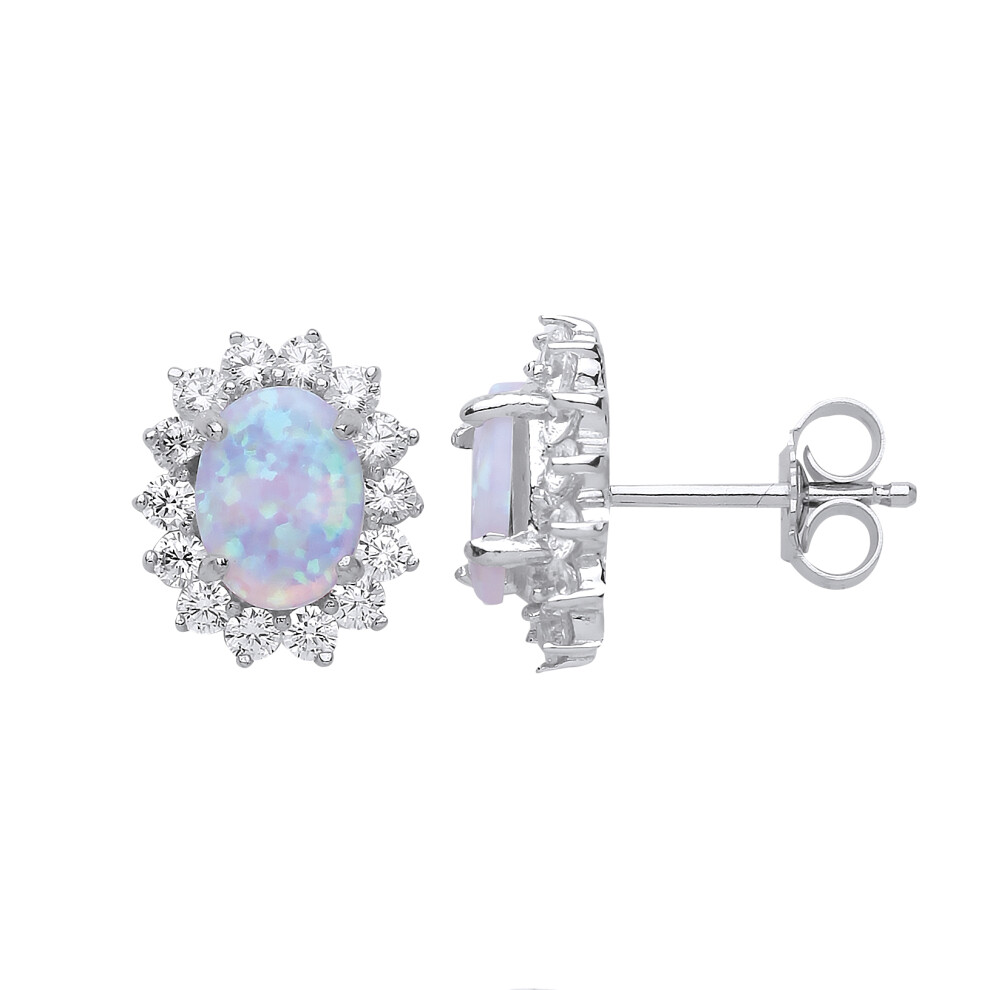Jewelco London Ladies Sterling Silver oval Opal Royal Cluster Stud Earrings - GVE375OP