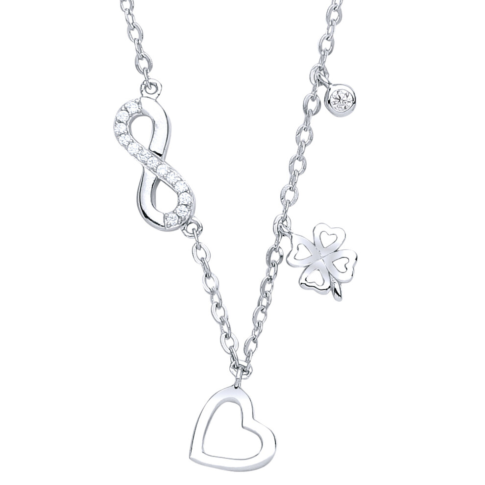 Jewelco London Ladies Sterling Silver Cubic Zirconia Infinity Lucky Love Heart Charm Necklace 15 + 2 inch - GVK237