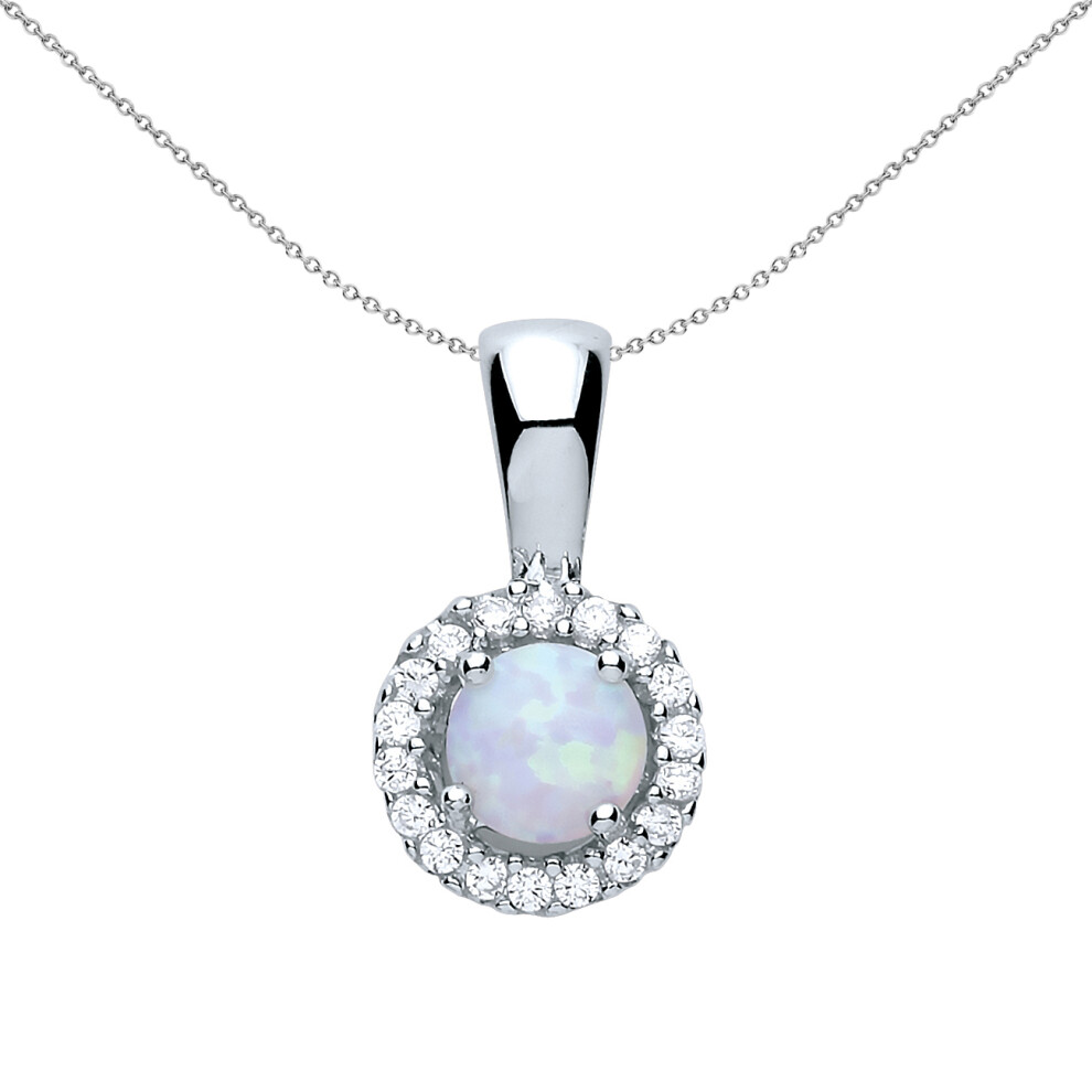 Jewelco London Ladies Sterling Silver Opal Halo Cluster Pendant Necklace 18 inch - GVP292OPAL