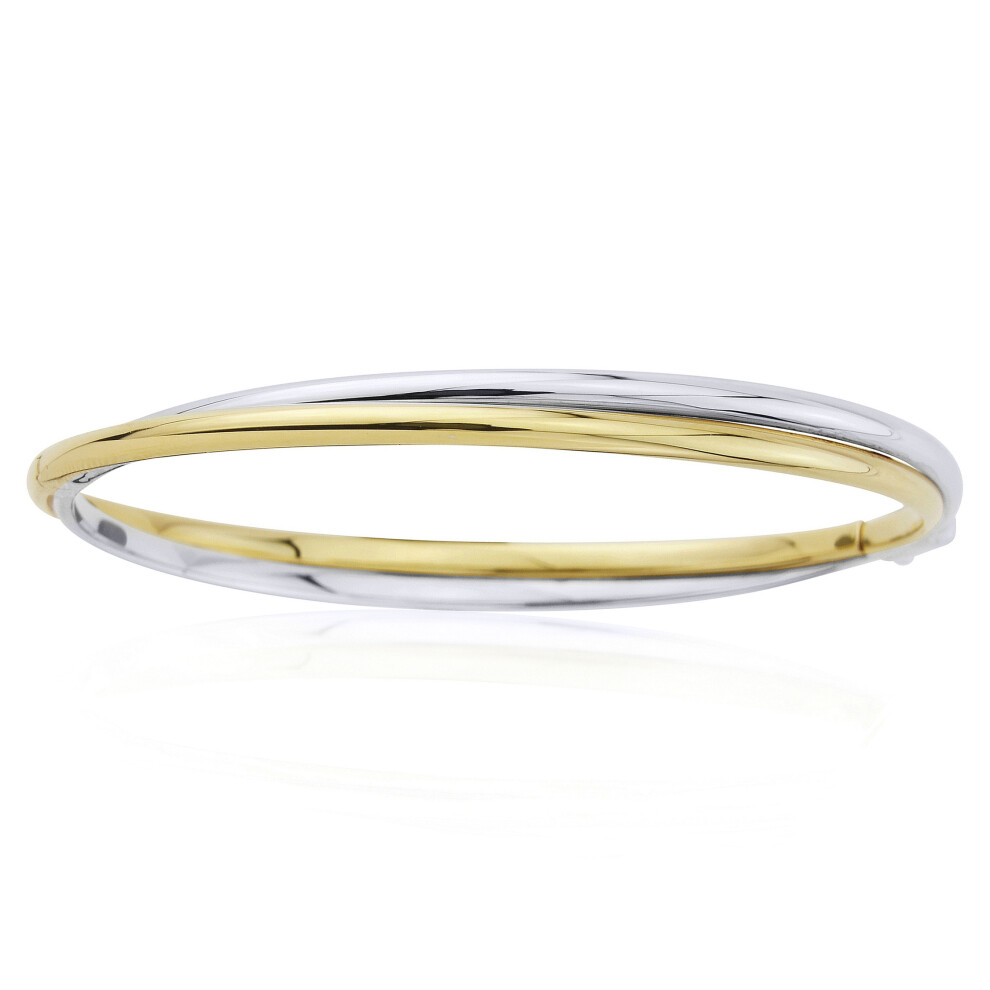 Jewelco London 9ct 2-Colour Gold Russian Wedding Style Bangle Bracelet - BNNR02443