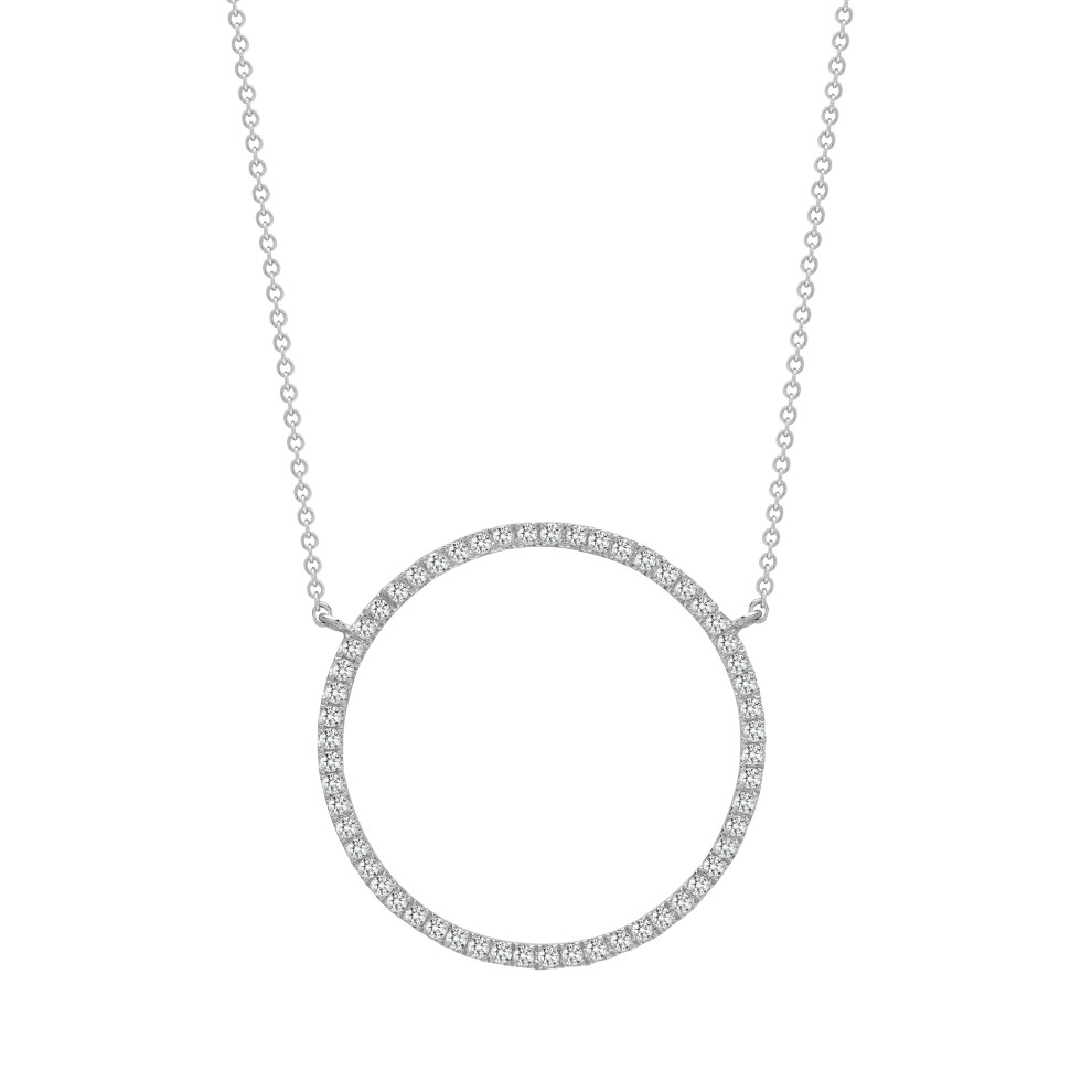 Jewelco London Solid 18ct White Gold Pave Set Round G SI1 0.43ct Diamond Halo Hoop Eternity Necklace - 18P302