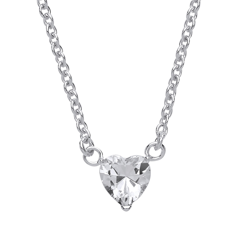 Jewelco London Ladies Sterling Silver Love Heart Cubic Zirconia Love Heart Solitaire Charm Pendant Necklace 16 + 2 inch - GVK155
