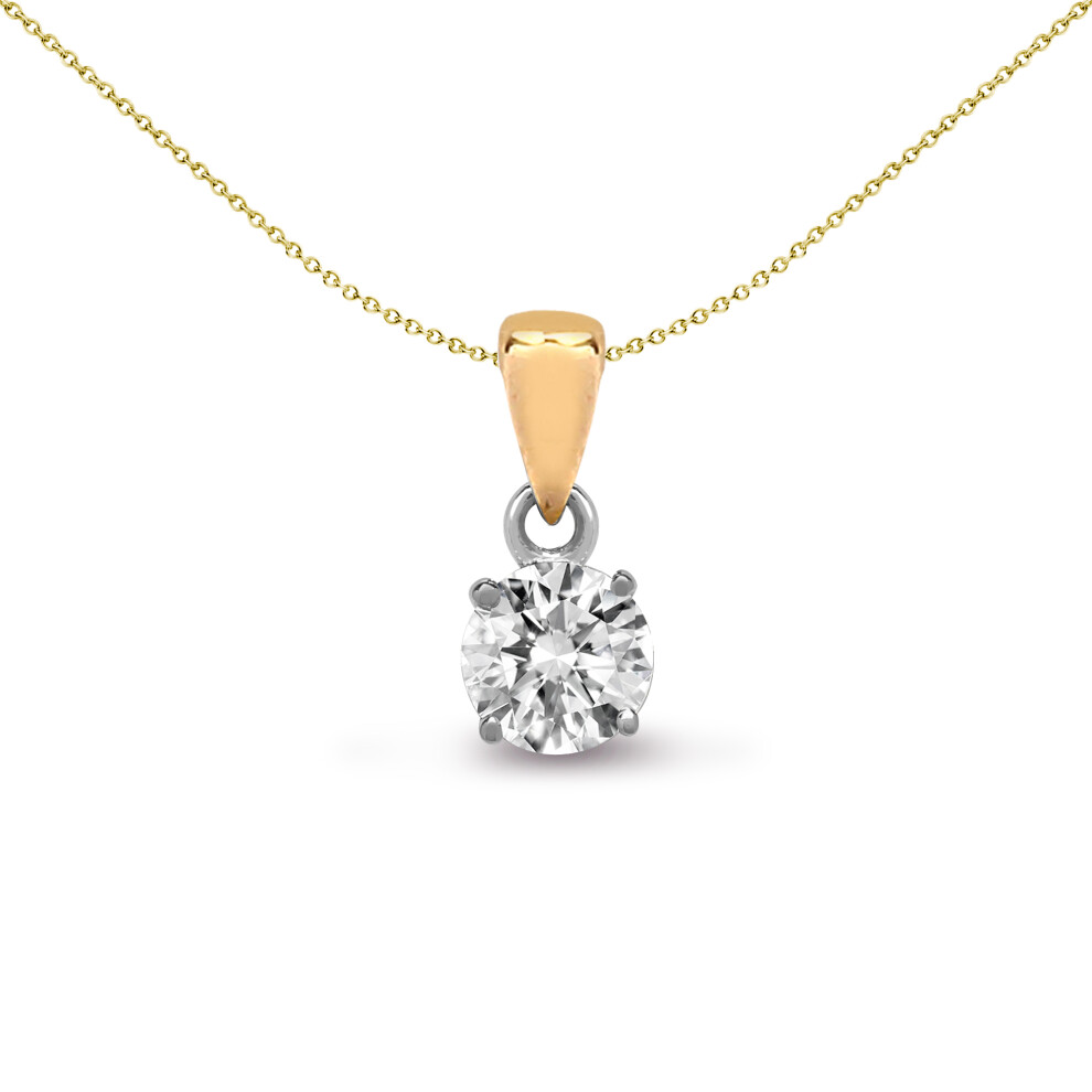 Jewelco London Ladies Solid 18ct 2 Colour Gold 4 Claw Set Round G SI1 0.1ct Diamond Solitaire Charm Pendant - 18P004-010