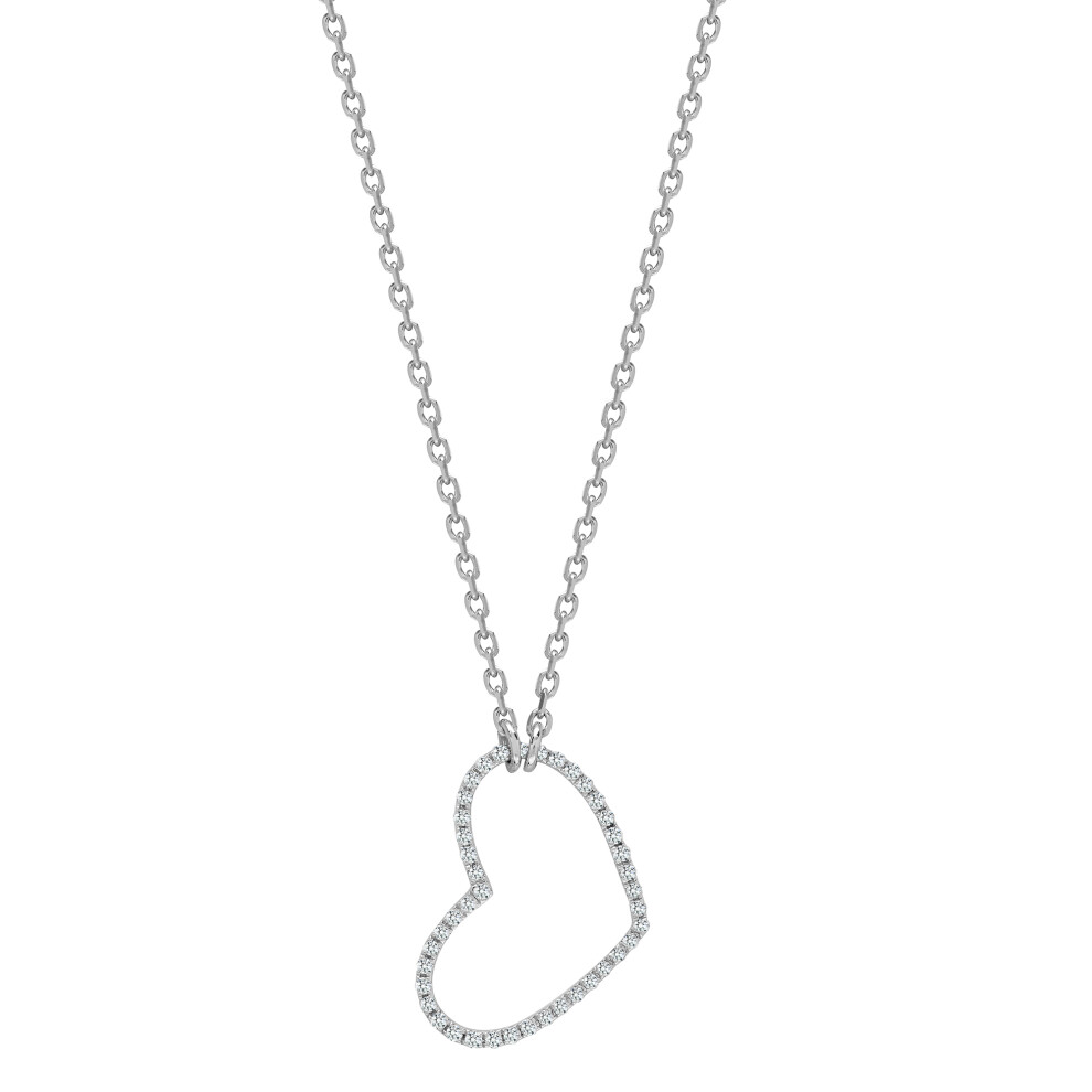 Jewelco London Solid 18ct White Gold Pave Set Round G SI1 0.15ct Diamond Love Heart Outline Eternity Necklace - 18P304