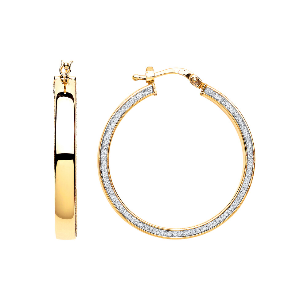 Jewelco London Ladies Yellow Gold-Plated Sterling Silver Moondust Hoop Earrings 30mm - GVE611GOLD