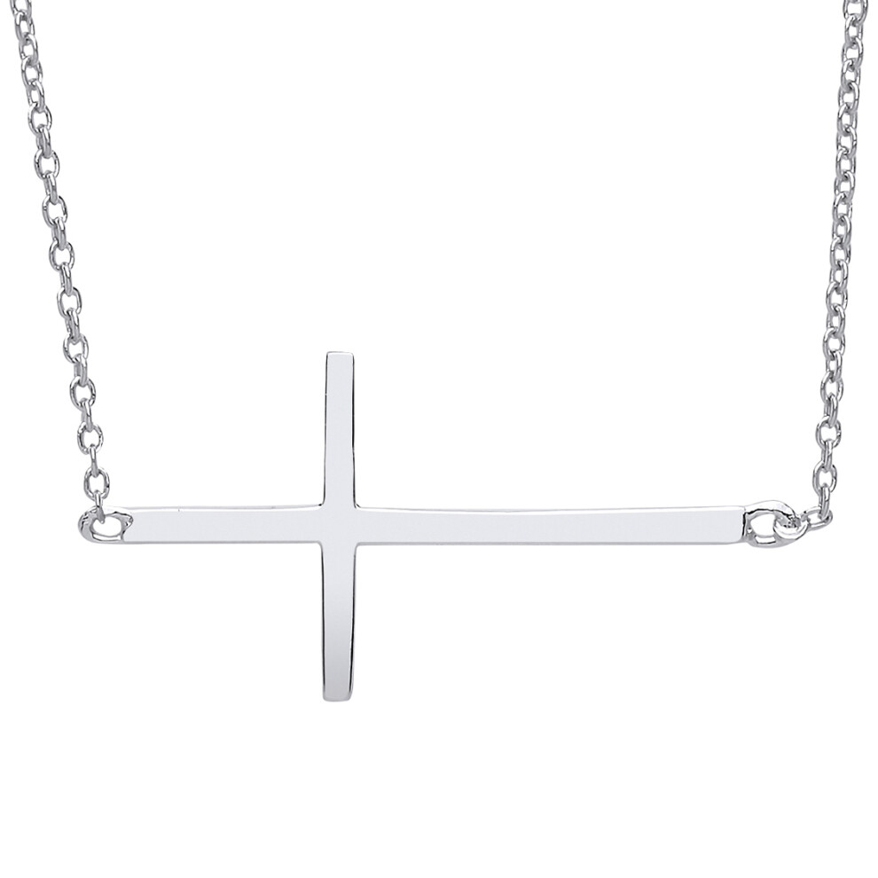 Jewelco London Ladies Sterling Silver Horizontal Sideways Fallen Cross Pendant Necklace 16 + 2 inch - GVK169