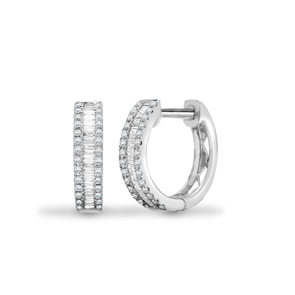 Jewelco London Solid 18ct White Gold Channel Set Baguette G SI1 0.4ct Diamond Eternity Huggie Hoop Earrings 13mm - 18E380