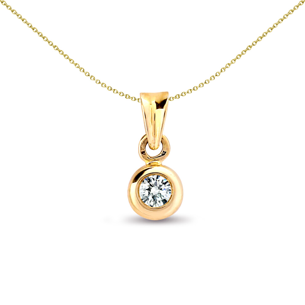 Jewelco London Ladies Solid 9ct Yellow Gold Rub Over Set Round H I1 0.15ct Diamond Donut Ring Solitaire Pendant - 9P001-015