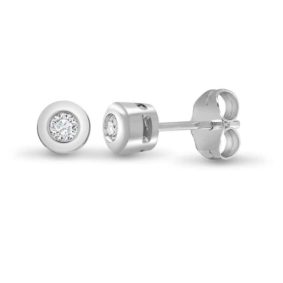 Jewelco London Ladies Solid 9ct White Gold Rub Over Set Round H I1 0.15ct Diamond Solitaire Stud Earrings - 9E002-015