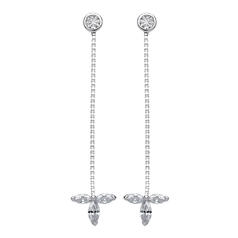 Jewelco London Ladies Sterling Silver marquise Cubic zirconia Falling Leaves Drop Earrings - GVE563